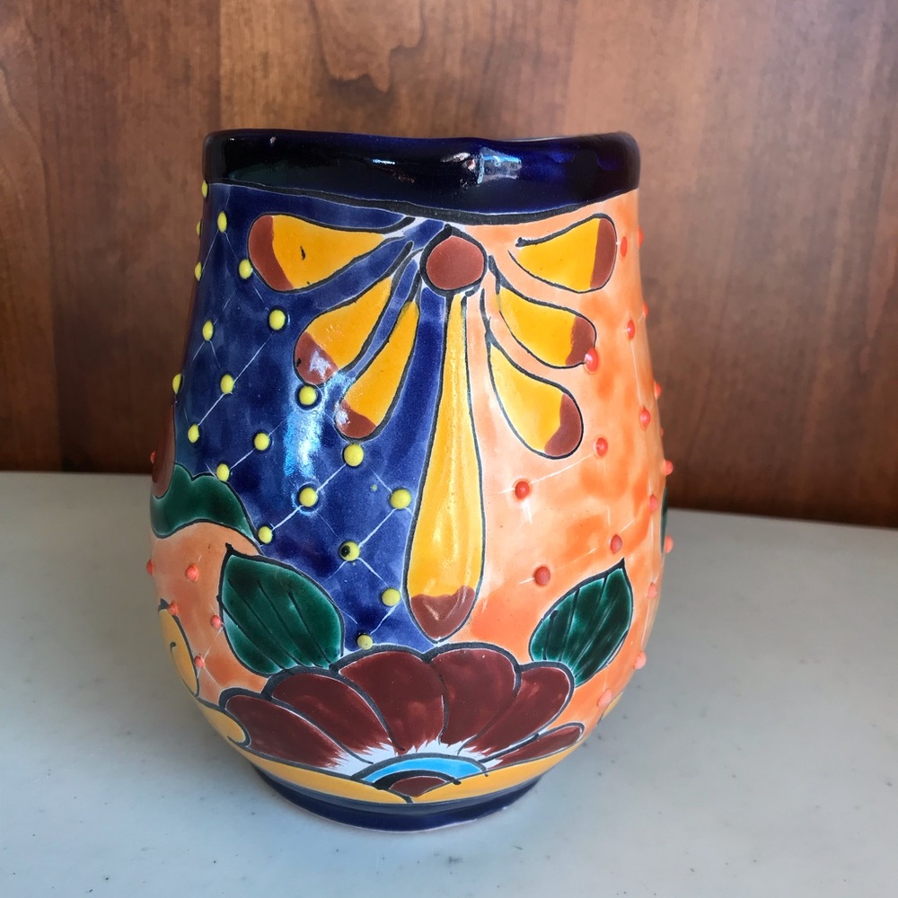 Vintage Vibrant Colorful Hobnail Hand Made Mexican Pottery Pitcher - Picture 2 of 8